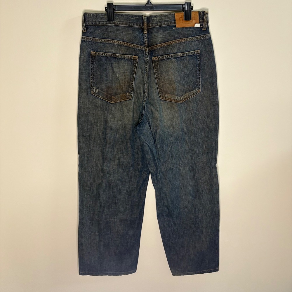 Y2K Ecko Unltd Jeans Mens 36x30 Blue Baggy Fit Super Wide Leg Denim Mud Wash
